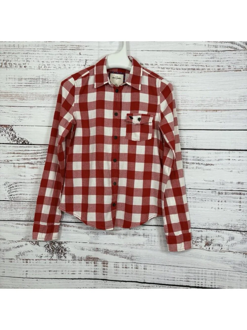 Abercrombie Red Check Button Front Long Sleeve Shirt